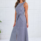 Ever to Conquer Navy Gingham Maxi Dress Entro