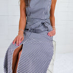 Ever to Conquer Navy Gingham Maxi Dress Entro