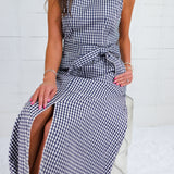 Ever to Conquer Navy Gingham Maxi Dress Entro
