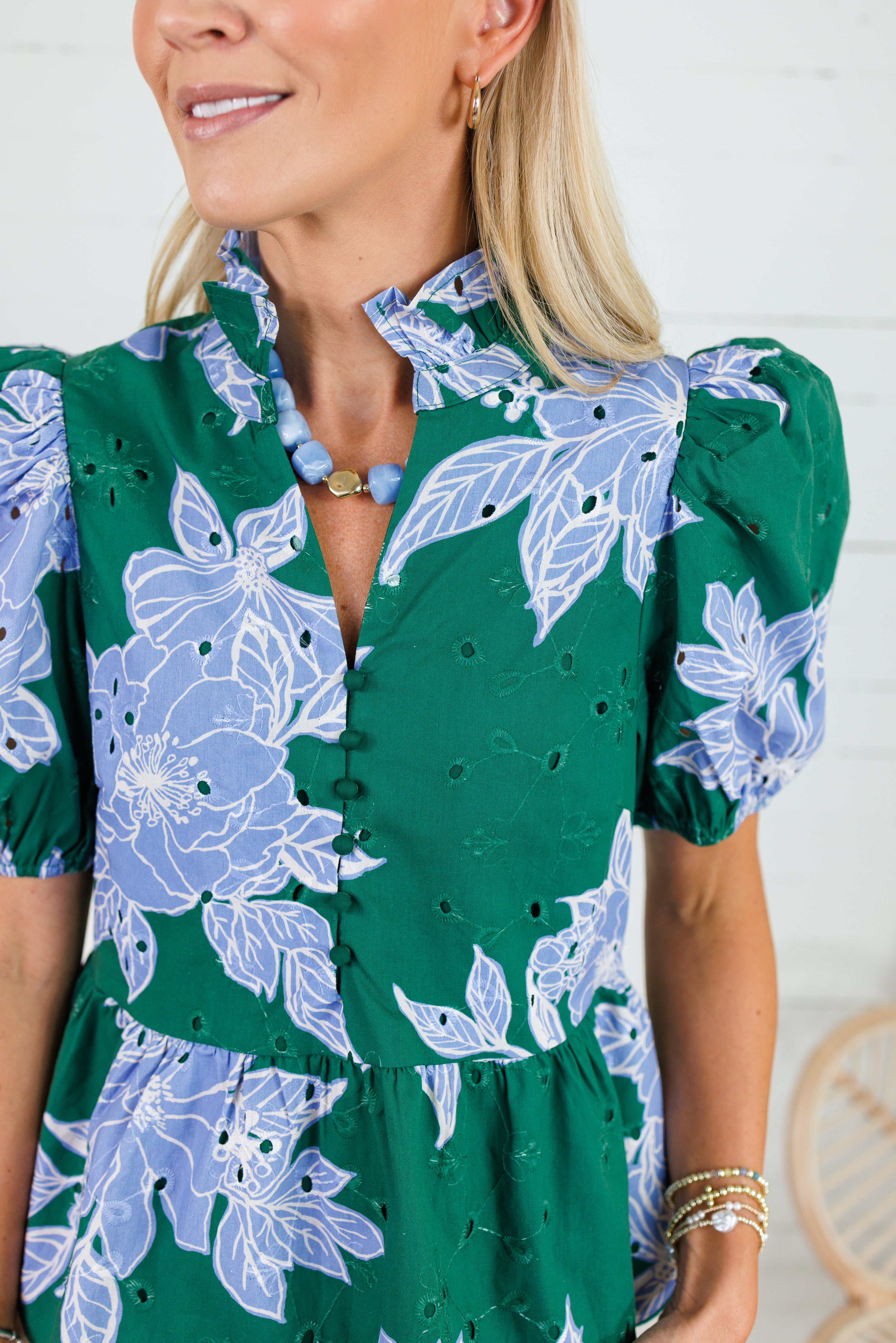 Exeter Deep Green + Periwinkle Floral Top
