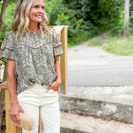 Fabian Olive + Cream Ruffle Sleeve Top