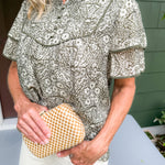 Fabian Olive + Cream Ruffle Sleeve Top