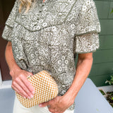 Fabian Olive + Cream Ruffle Sleeve Top