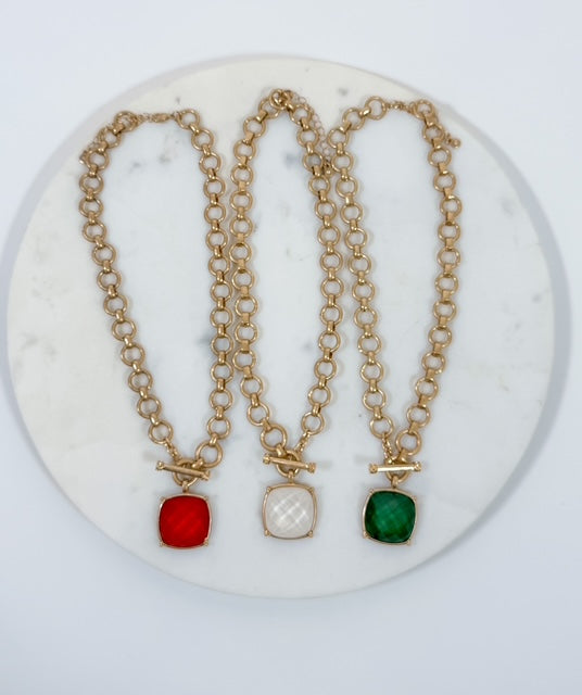 Faceted Stone Toggle Clasp Necklace