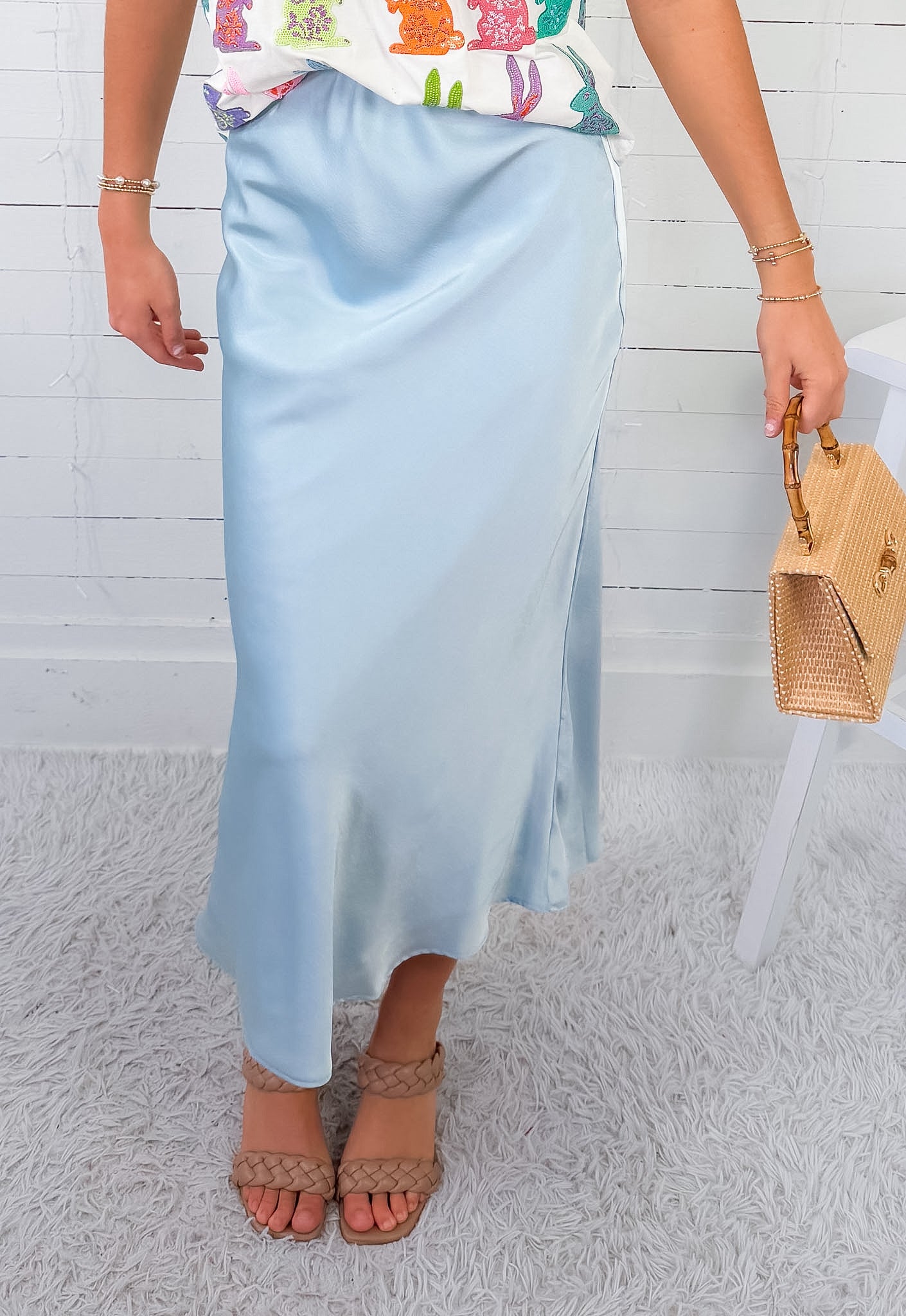 Fairley Baby Blue Satin Slip Skirt TCEC