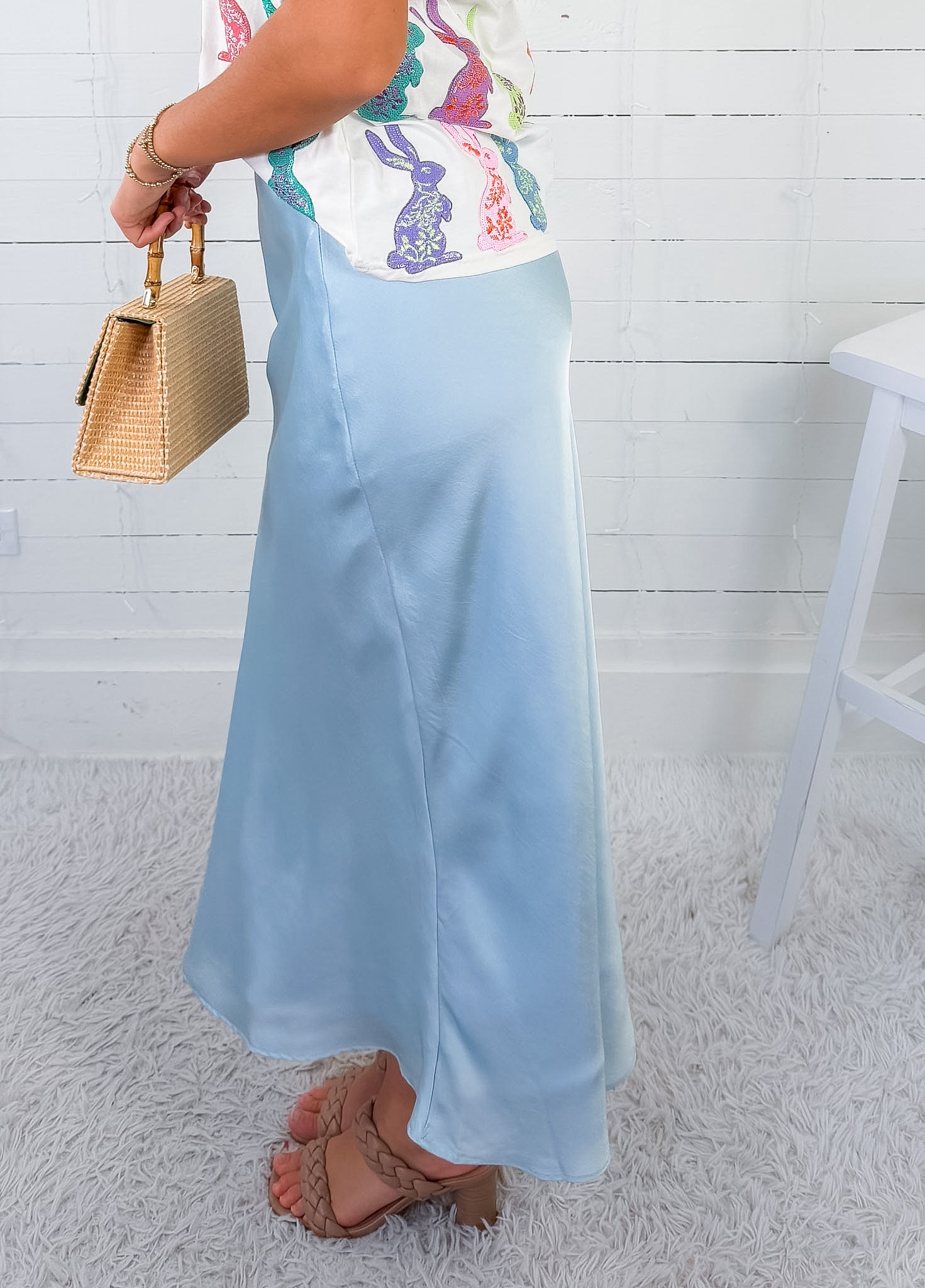 Fairley Baby Blue Satin Slip Skirt TCEC