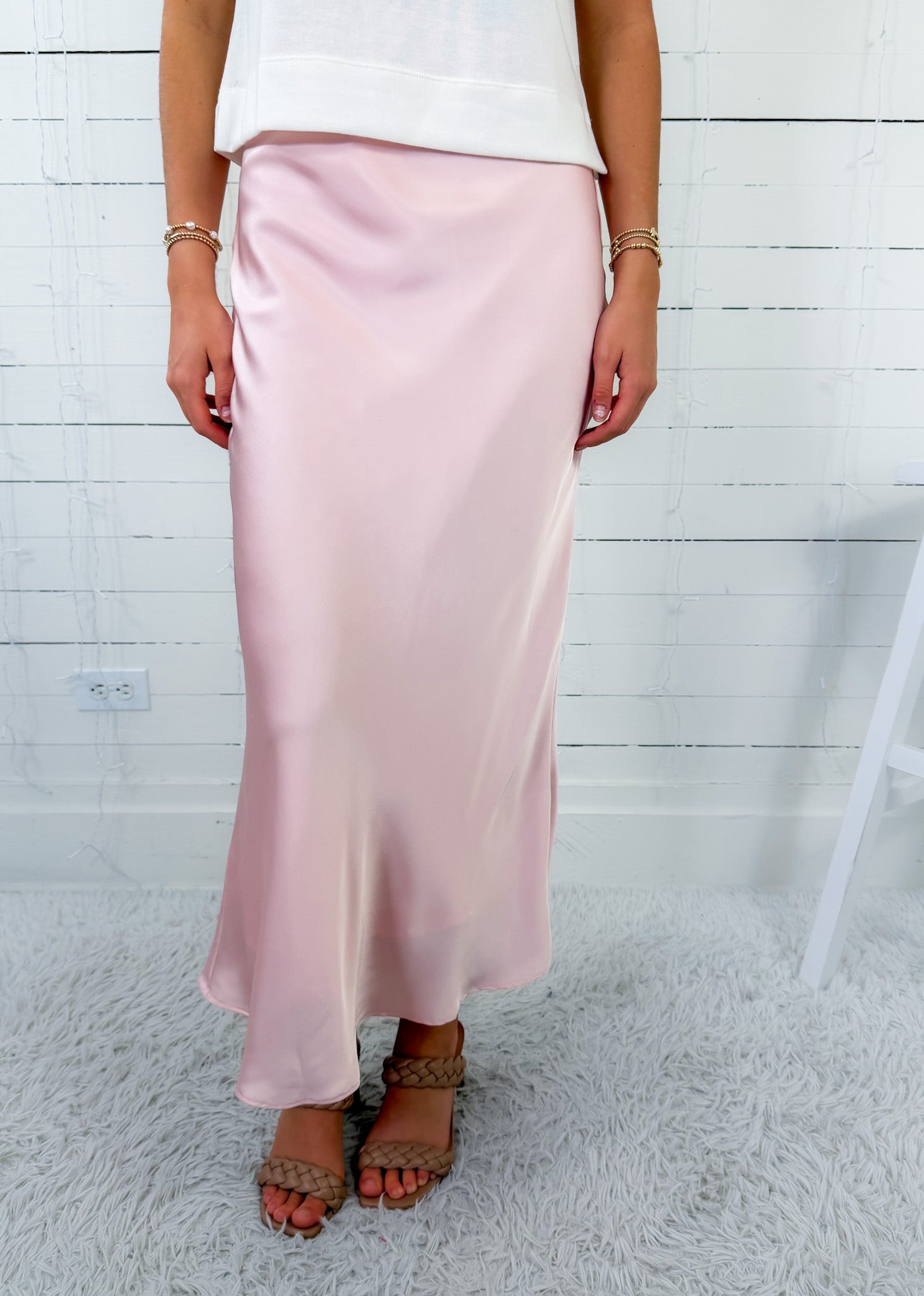 Fairley Baby Pink Satin Slip Skirt TCEC