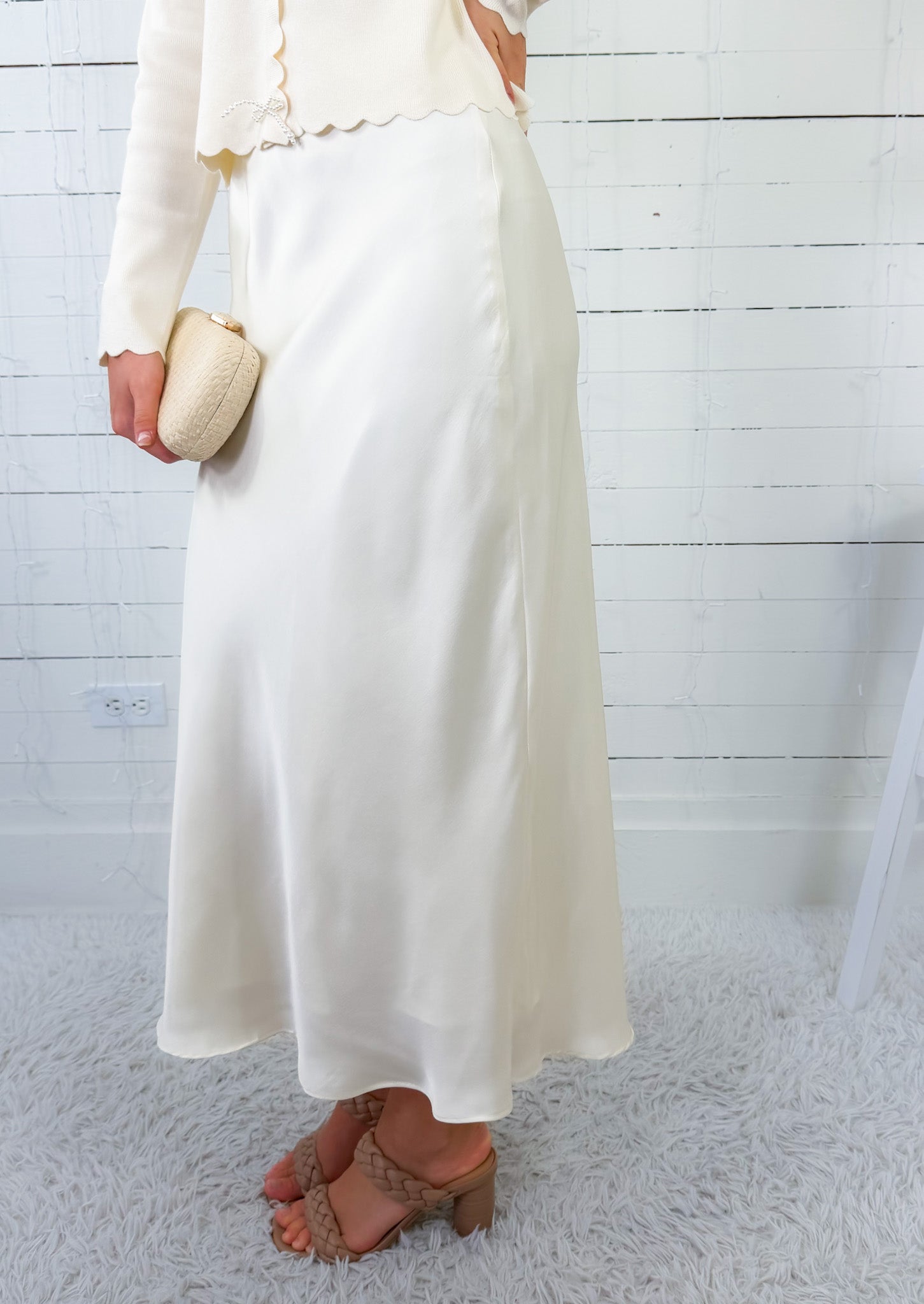 Fairley Cream Satin Slip Skirt TCEC