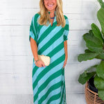Faith Green + Turquoise Bias Stripe Caftan Entro