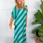 Faith Green + Turquoise Bias Stripe Caftan Entro