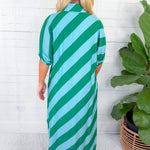 Faith Green + Turquoise Bias Stripe Caftan Entro