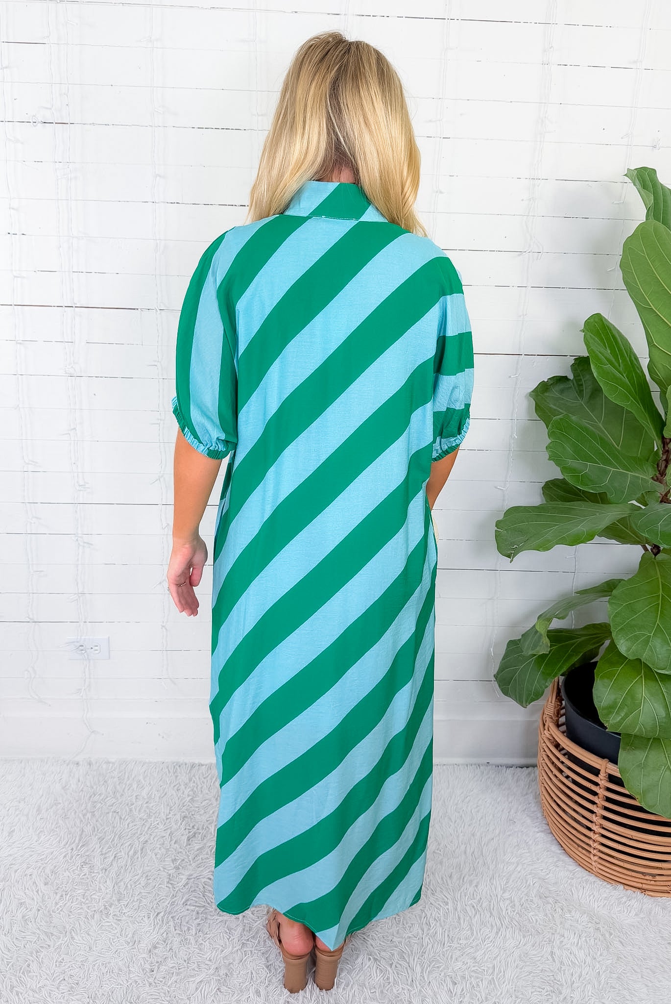 Faith Green + Turquoise Bias Stripe Caftan Entro