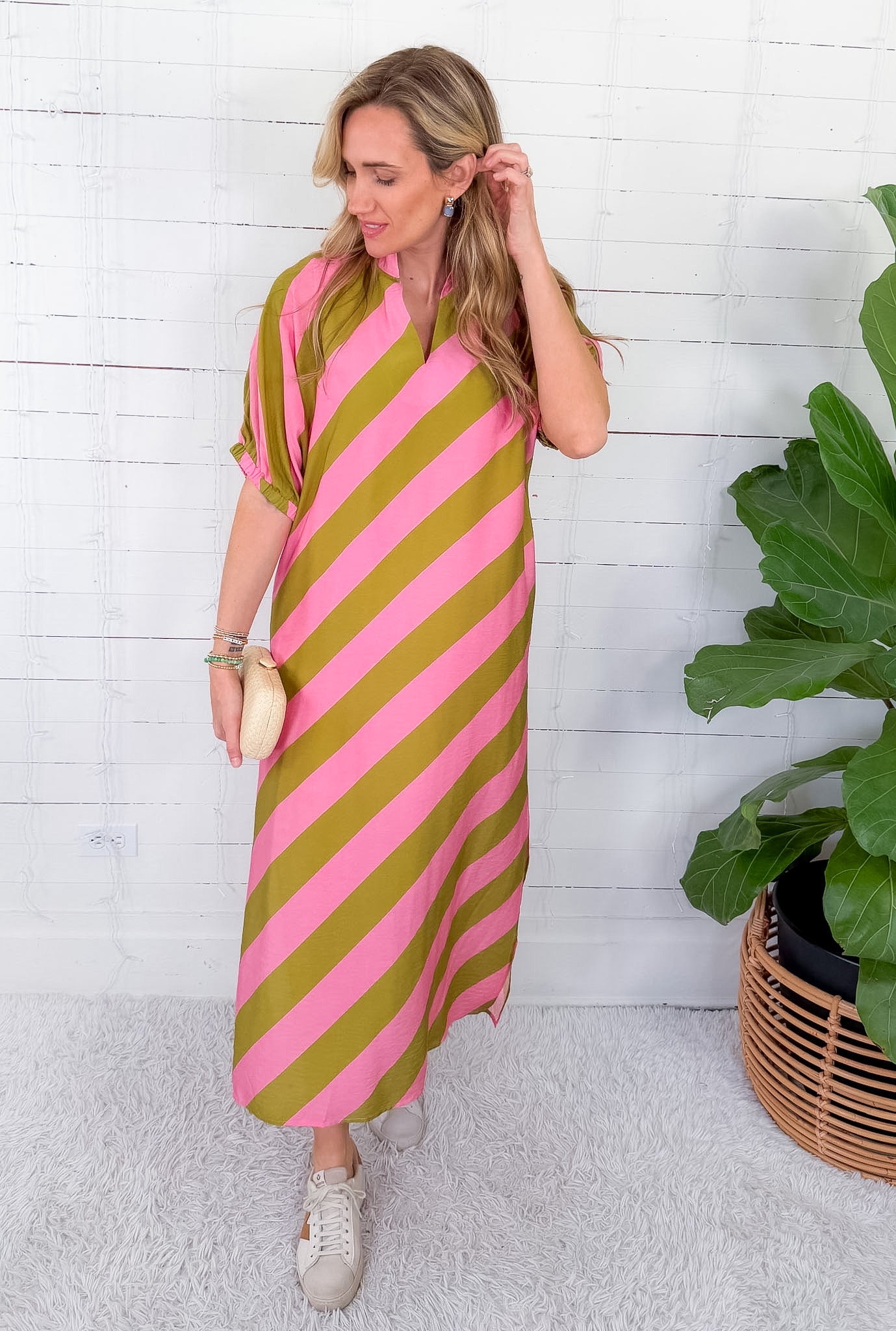 Faith Kiwi + Pink Bias Stripe Caftan Entro