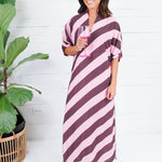 Faith Burgundy + Rose Bias Stripe Caftan Entro