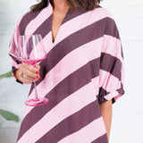 Faith Burgundy + Rose Bias Stripe Caftan Entro