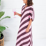 Faith Burgundy + Rose Bias Stripe Caftan Entro