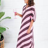 Faith Burgundy + Rose Bias Stripe Caftan Entro