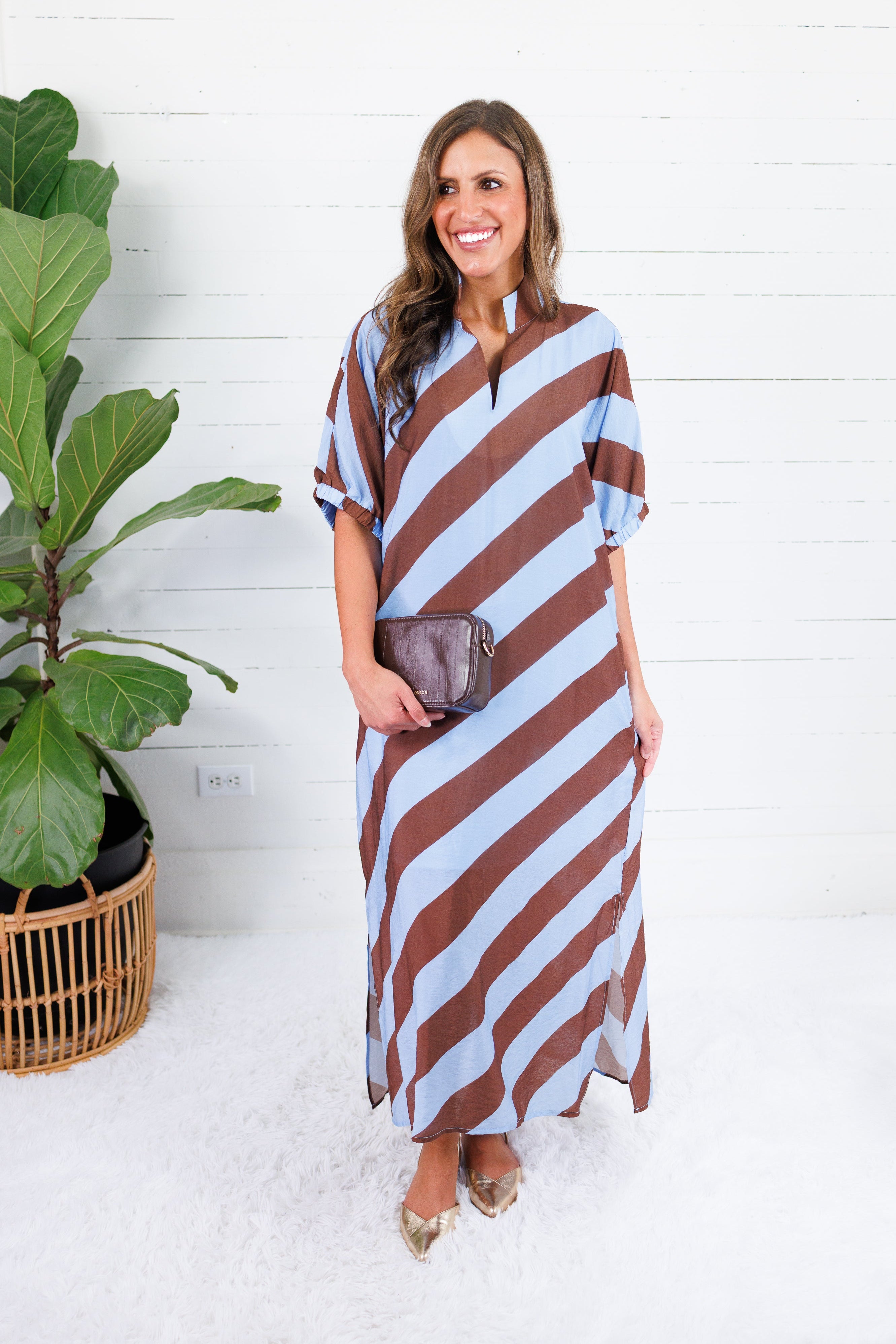 Faith Sky + Chocolate Bias Stripe Caftan Entro
