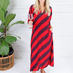 Faith Tomato + Grape Bias Stripe Caftan Entro