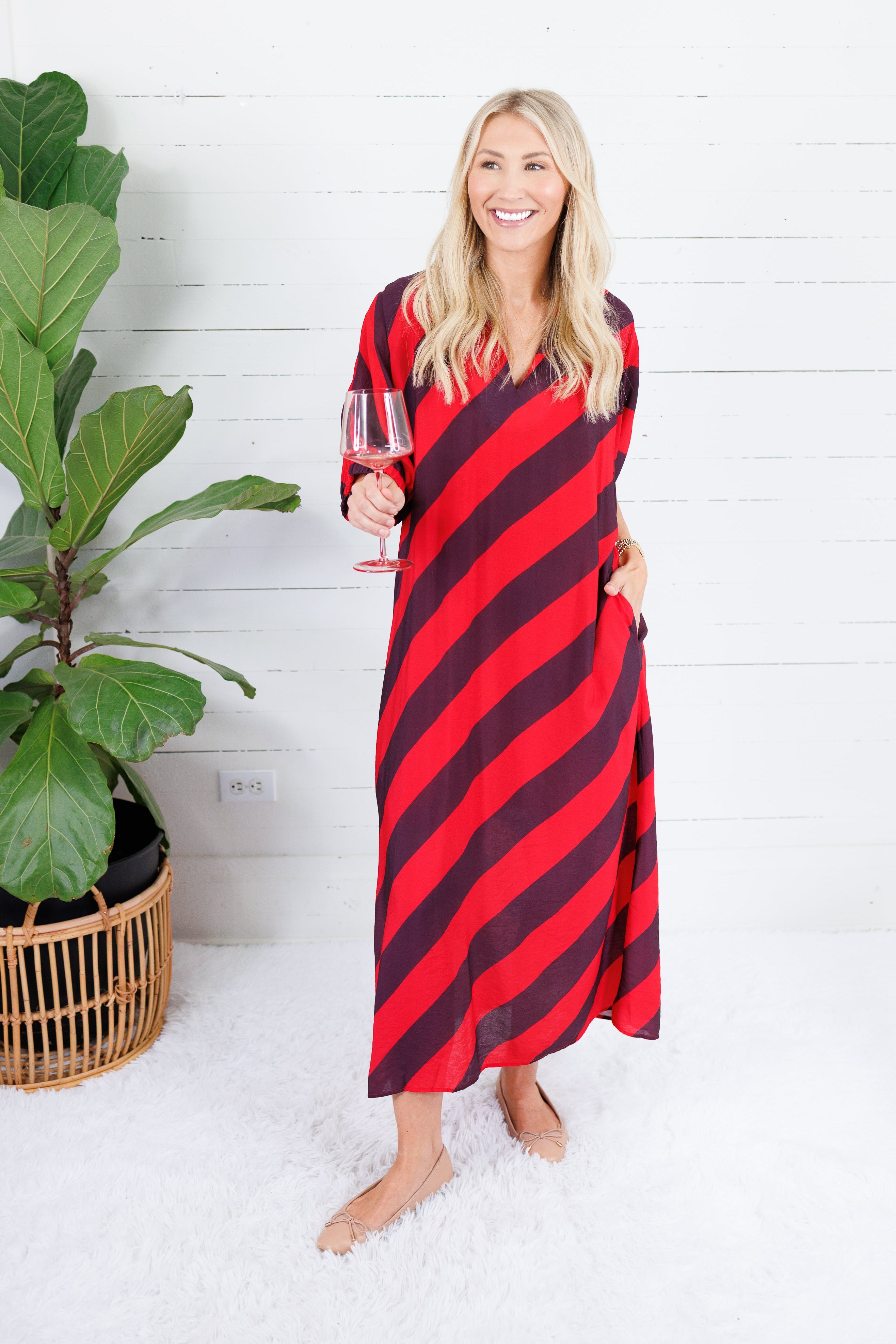 Faith Tomato + Grape Bias Stripe Caftan Entro