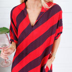 Faith Tomato + Grape Bias Stripe Caftan Entro