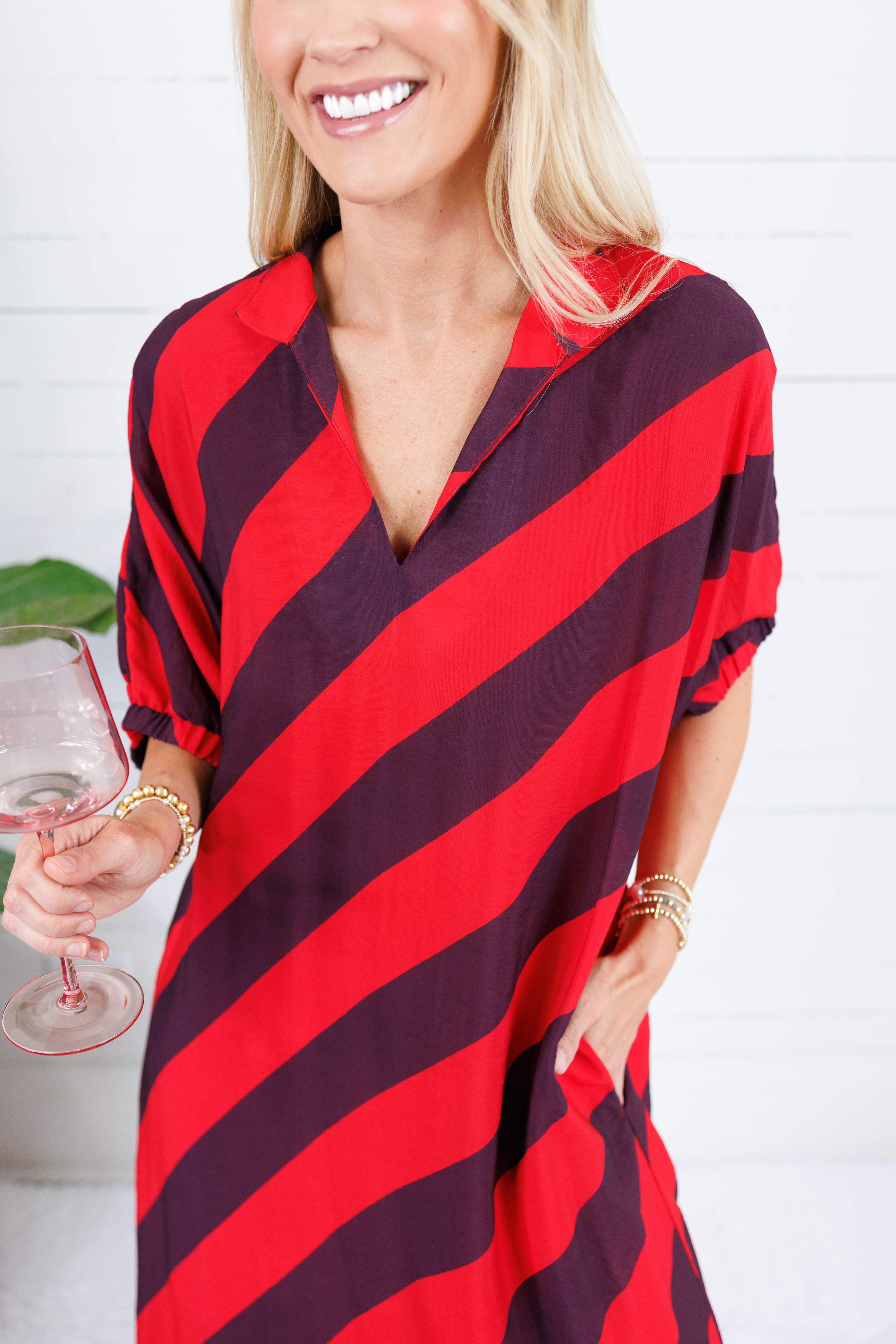 Faith Tomato + Grape Bias Stripe Caftan Entro