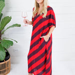 Faith Tomato + Grape Bias Stripe Caftan Entro