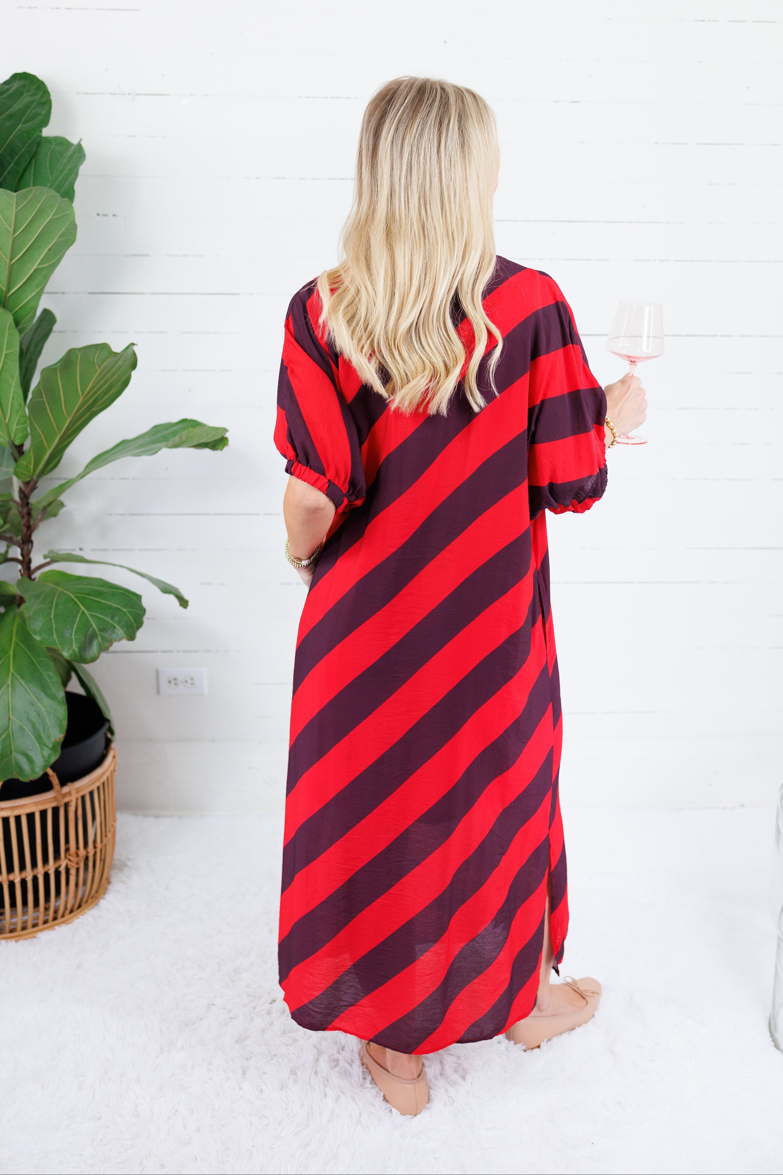 Faith Tomato + Grape Bias Stripe Caftan Entro