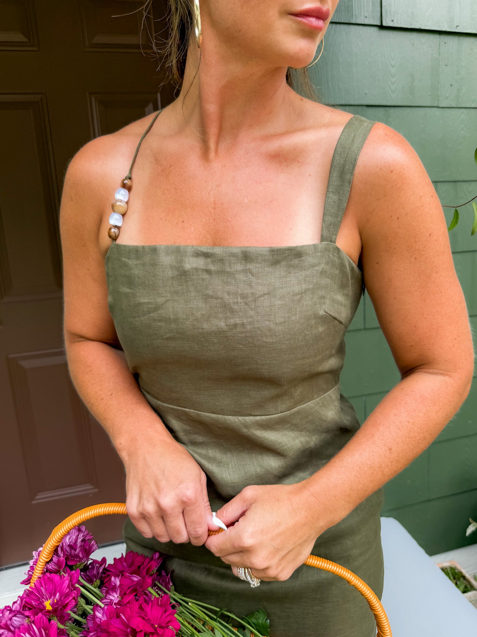 Fallon Olive Bead Detail Strap Maxi Dress Lucy Paris