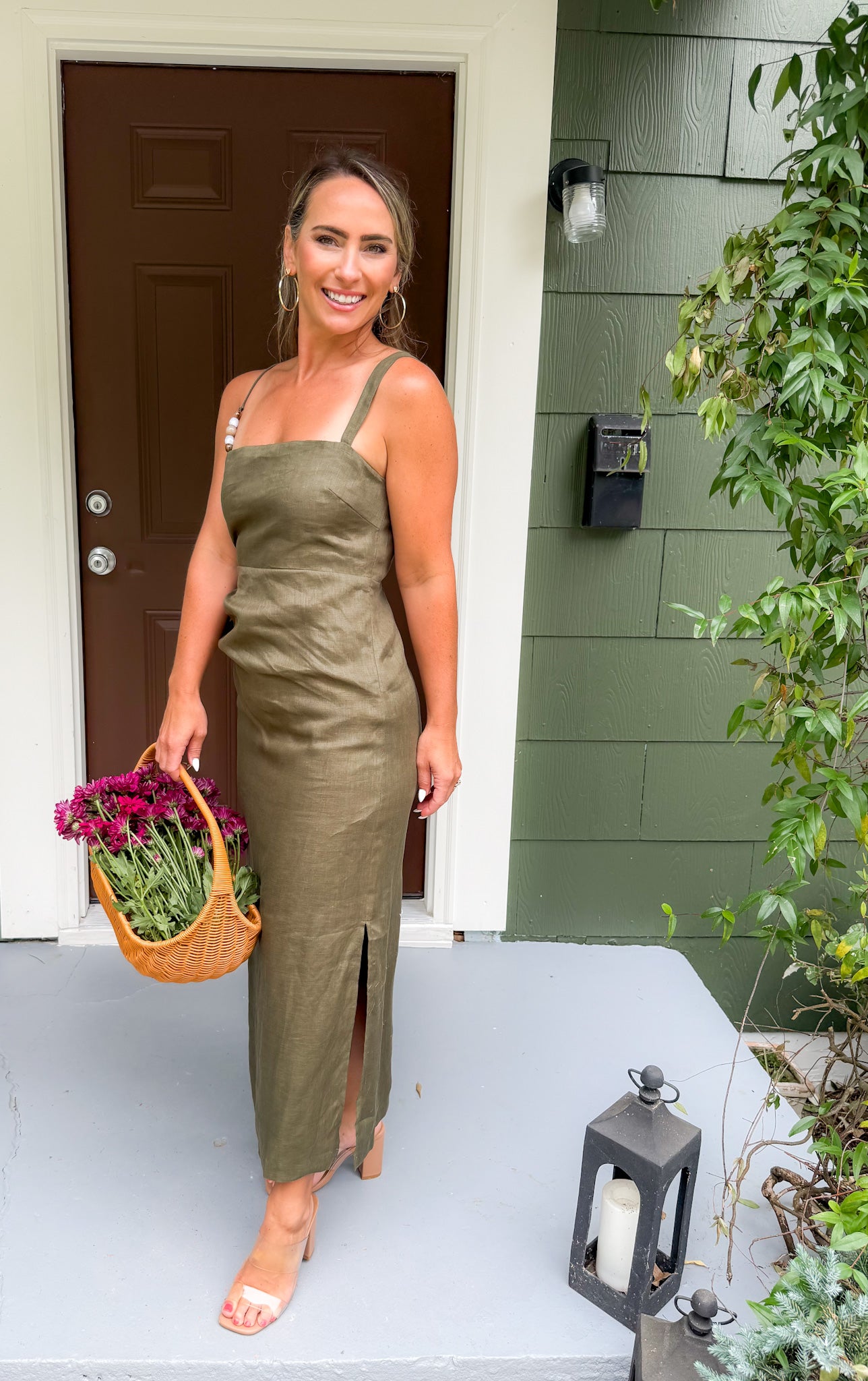 Fallon Olive Bead Detail Strap Maxi Dress Lucy Paris