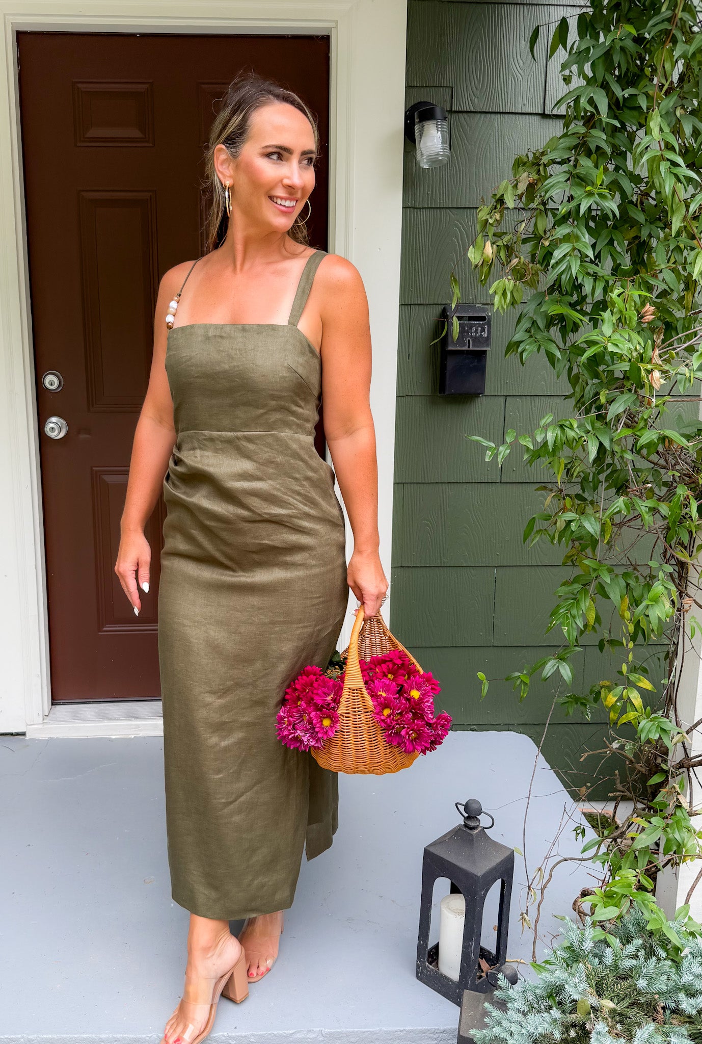 Fallon Olive Bead Detail Strap Maxi Dress Lucy Paris