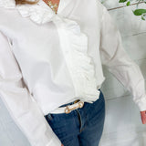 Fallon White Ruffle Front Top Compania Fantastica