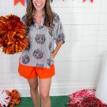 Faye Orange Pinstripe Shorts Adrienne
