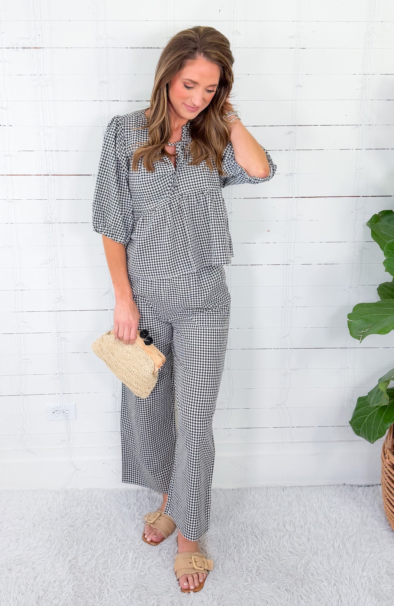 Ferlita Black + White Gingham Tie Top Velvet Heart