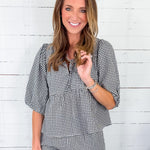 Ferlita Black + White Gingham Tie Top Velvet Heart