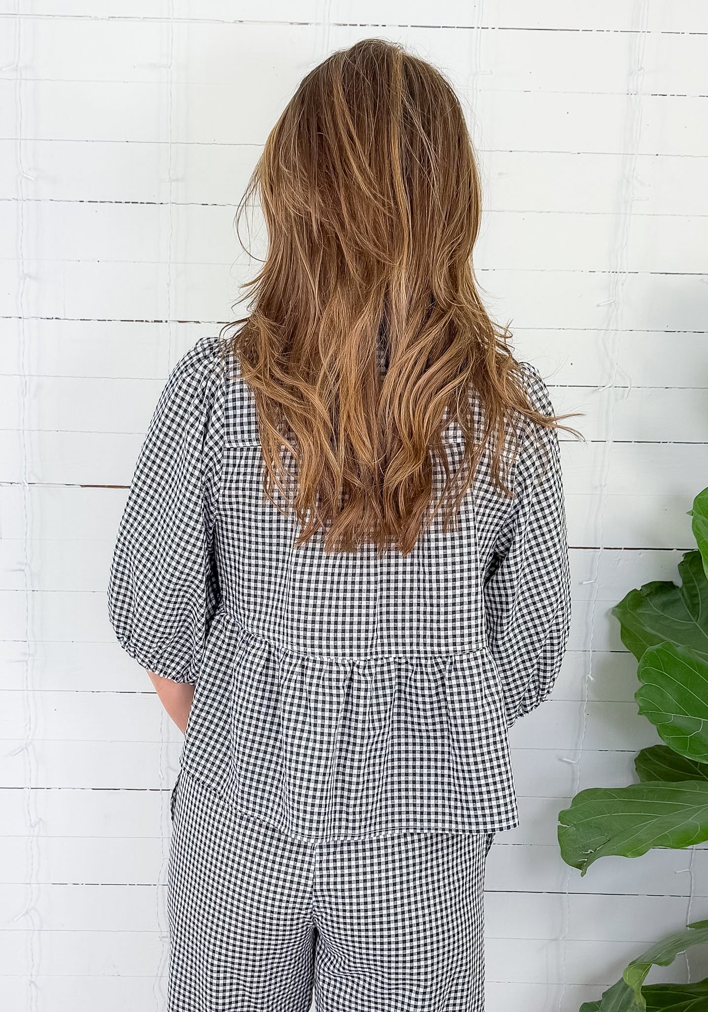 Ferlita Black + White Gingham Tie Top Velvet Heart