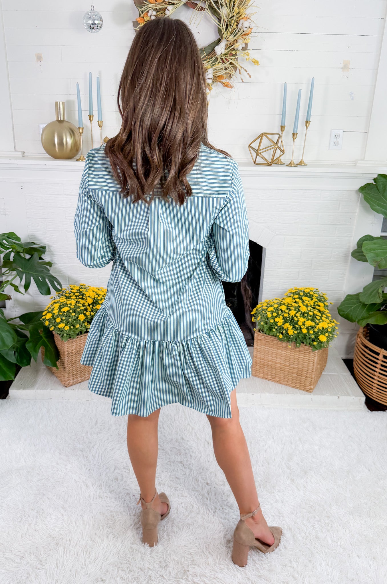 Fiona Blue + Green Simple Stripe Dress Mary Square