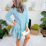 Fiona Blue + Green Simple Stripe Dress Mary Square