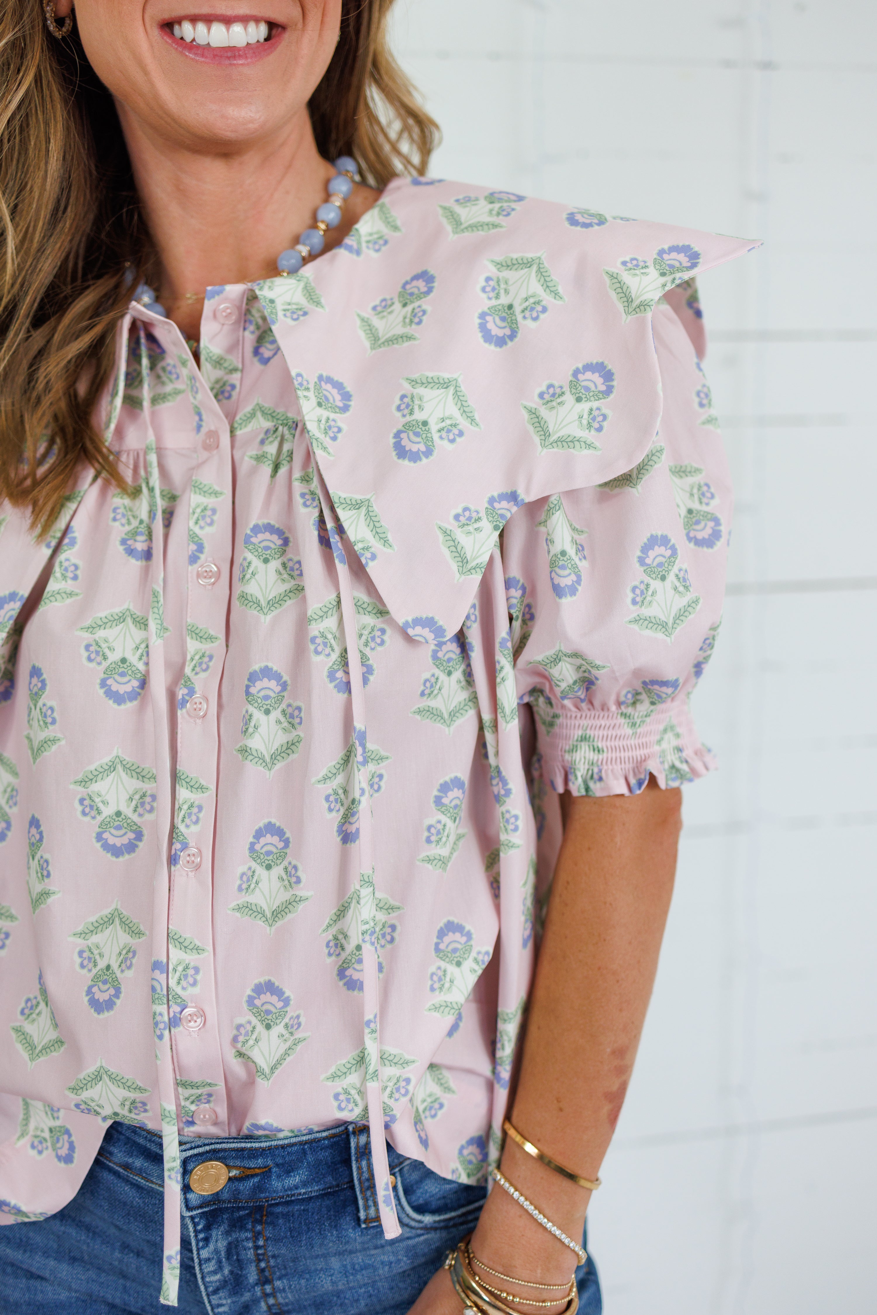 Fisher French Floral Scallop Collar Top Karlie