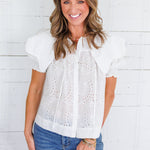 Fisher White Eyelet Scallop Collar Top Karlie