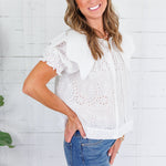 Fisher White Eyelet Scallop Collar Top Karlie