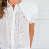 Fisher White Eyelet Scallop Collar Top Karlie