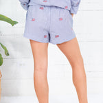 Flag Embroidered Blue Striped Shorts Sunday Edition 