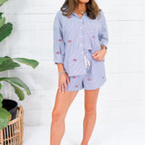 Flag Embroidered Blue Striped Shorts Sunday Edition 