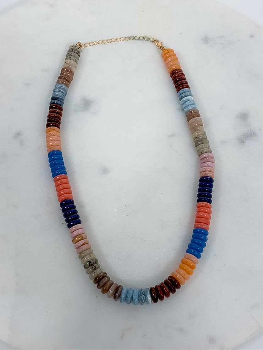 Flat Resin Disc Multi Beaded Necklace
