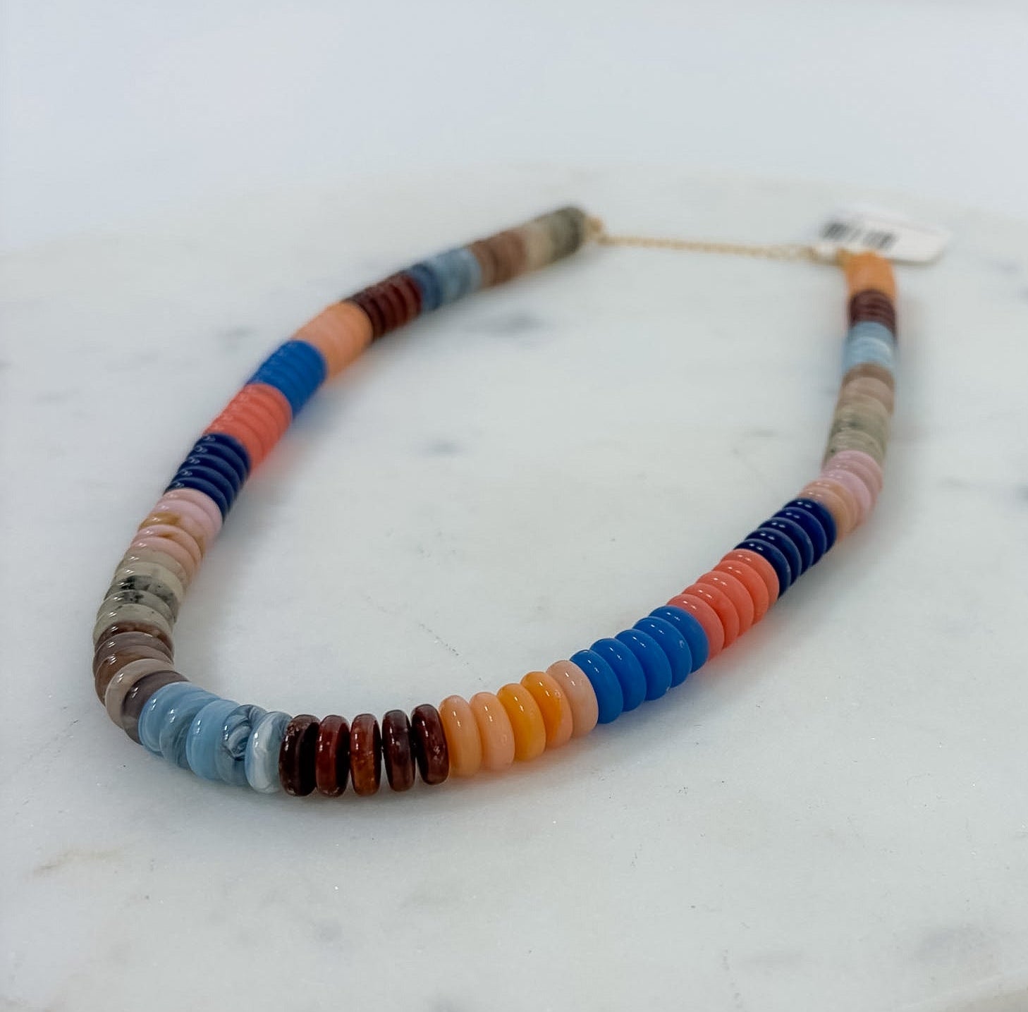 Flat Resin Disc Multi Beaded Necklace