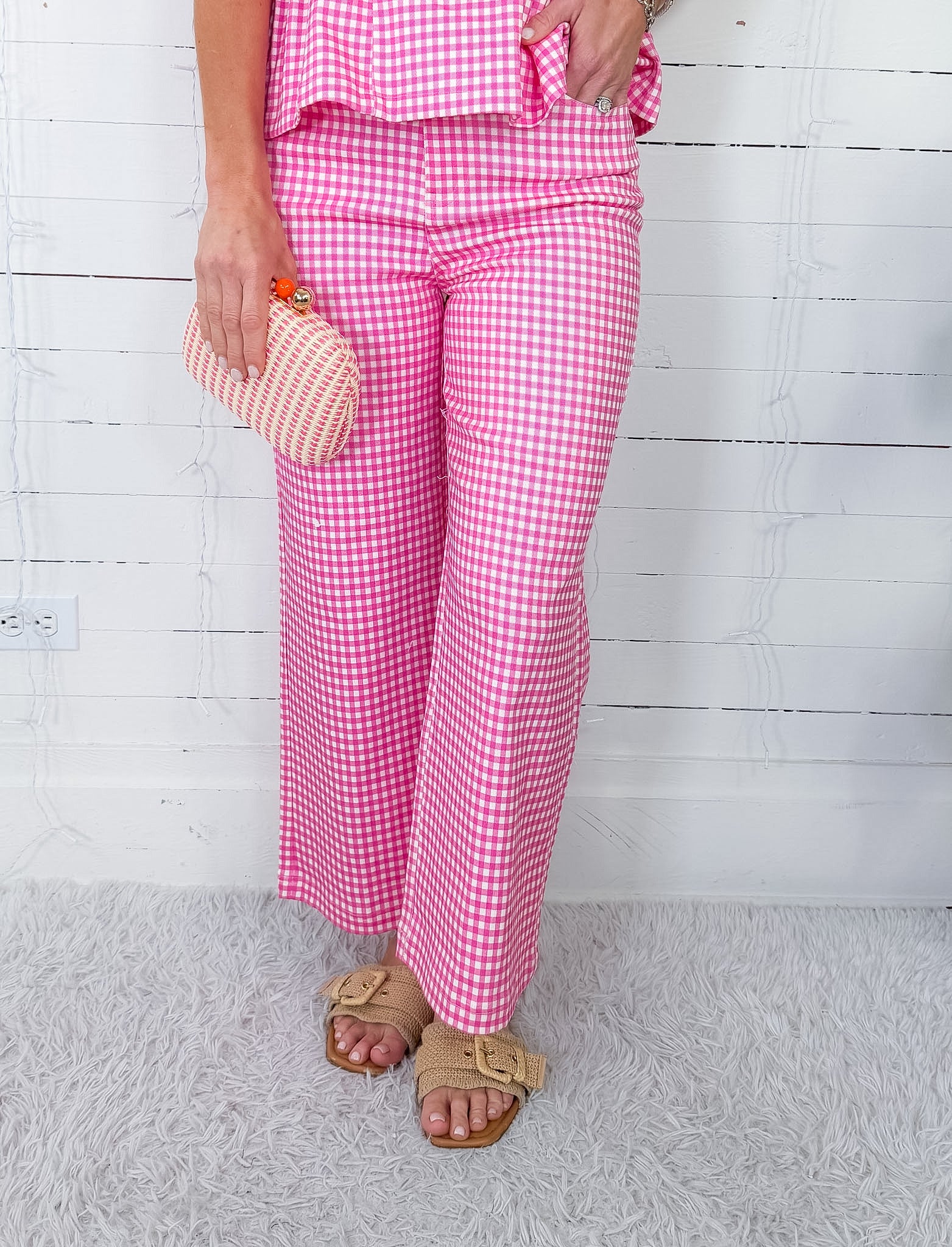 Fleetwood Bright Pink Gingham Wide Leg Pants Entro