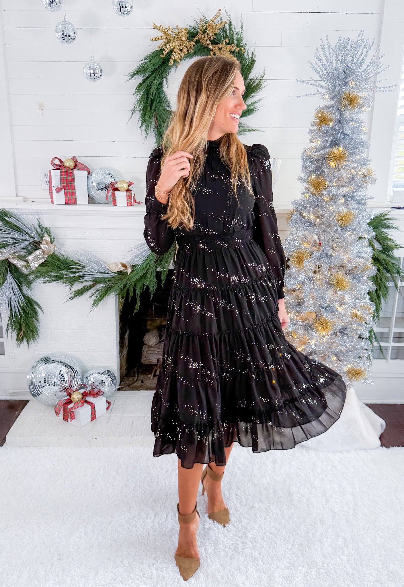 Fleming Scattered Sequin Black Maxi Dress