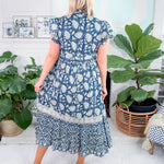 Fleur Navy Sea Midi Dress Azure and Indigo