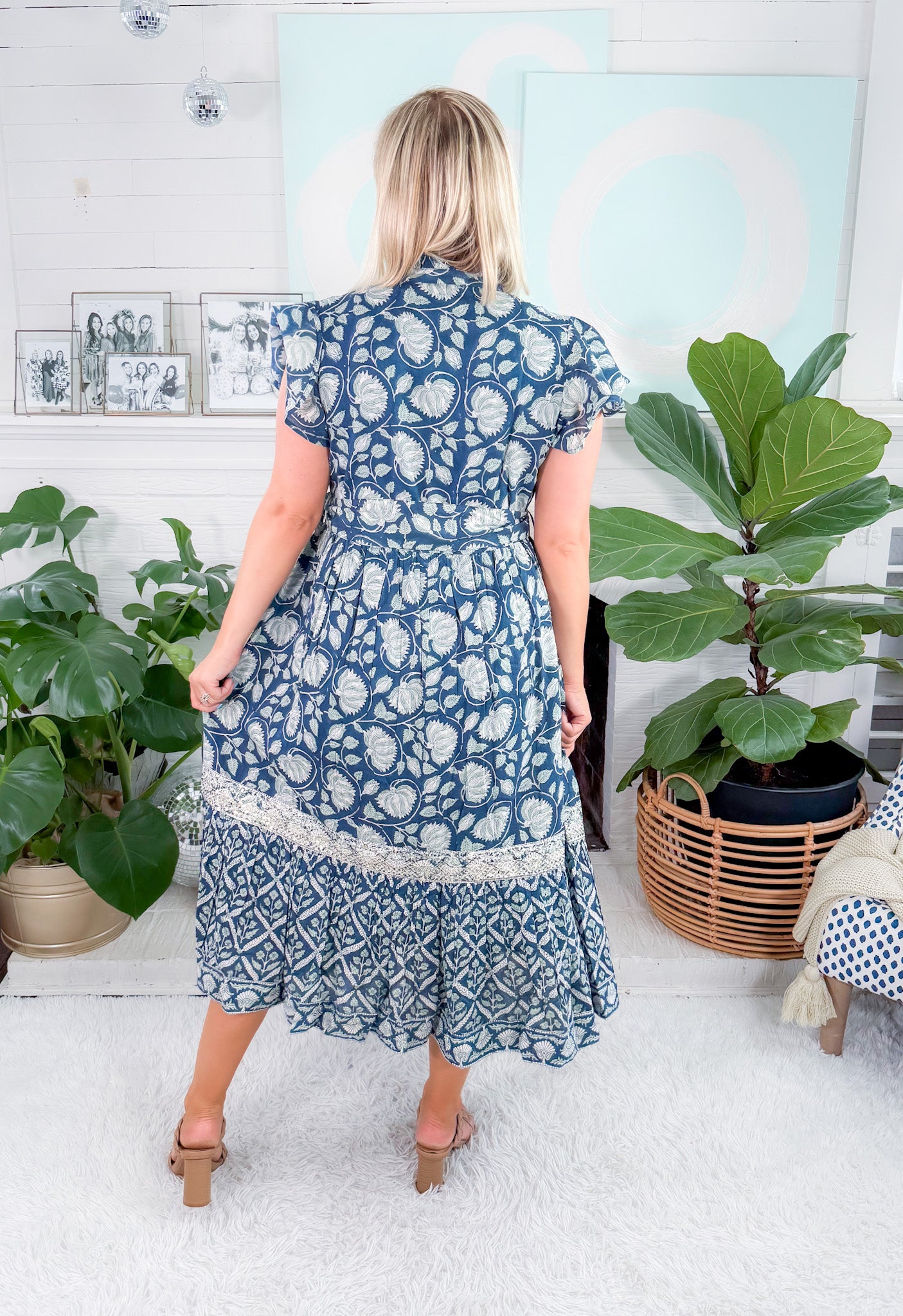 Fleur Navy Sea Midi Dress Azure and Indigo